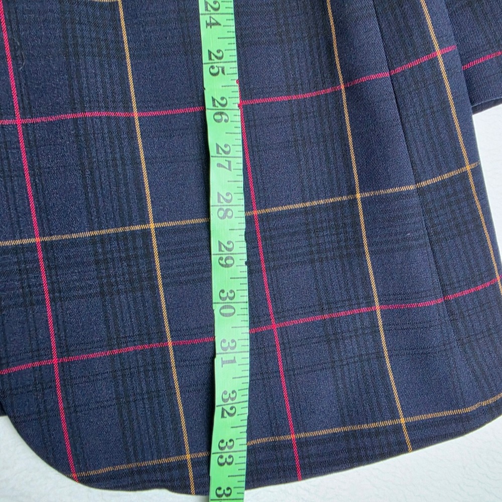 Tommy Hilfiger Navy Blue Plaid Longline Blazer Elbow Patches Womens Size 2 - Picture 10 of 10